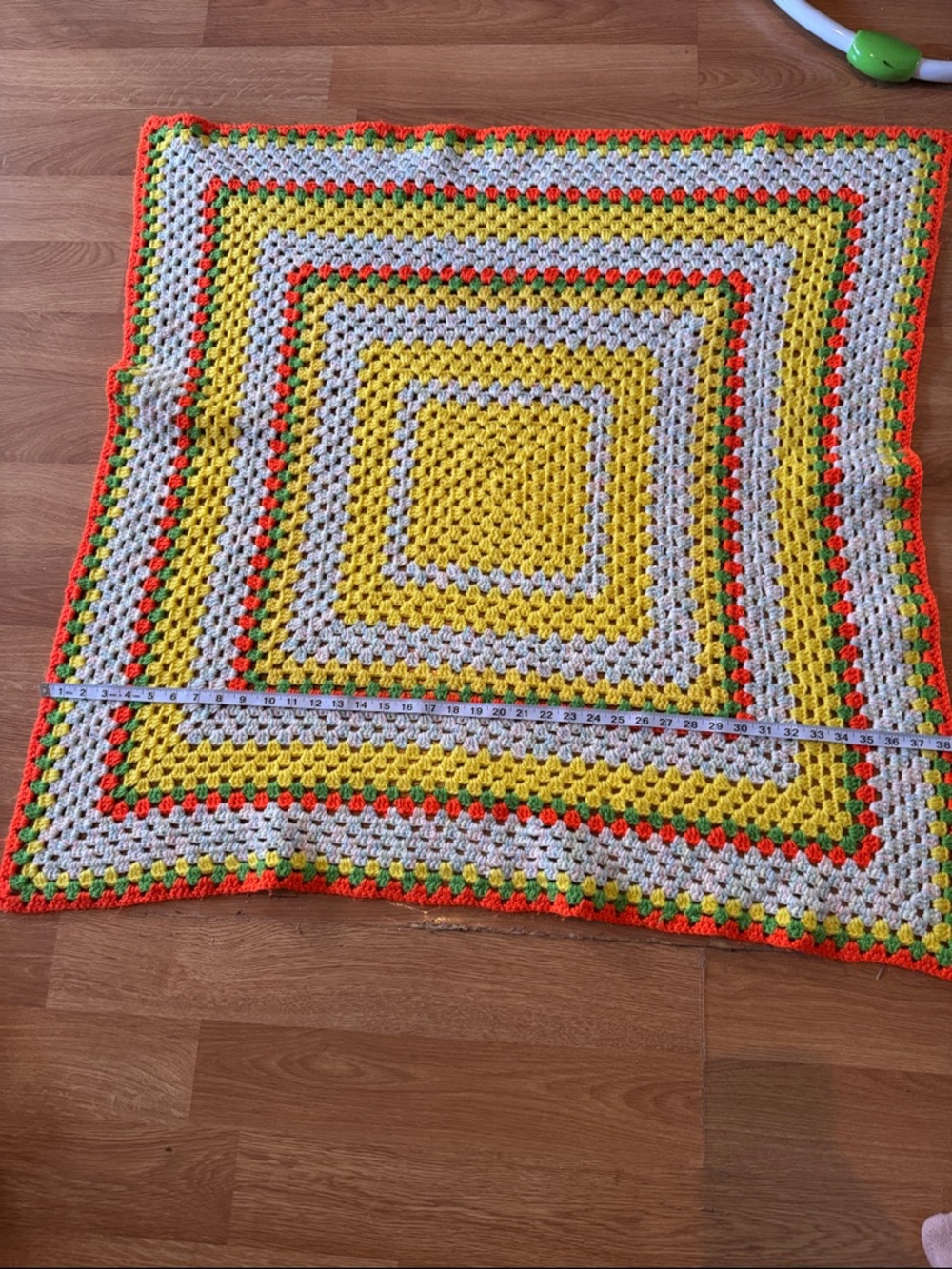 Vintage Hand-knit made Granny Square Afghan 70s Retro lapghan 38X38 grannycore